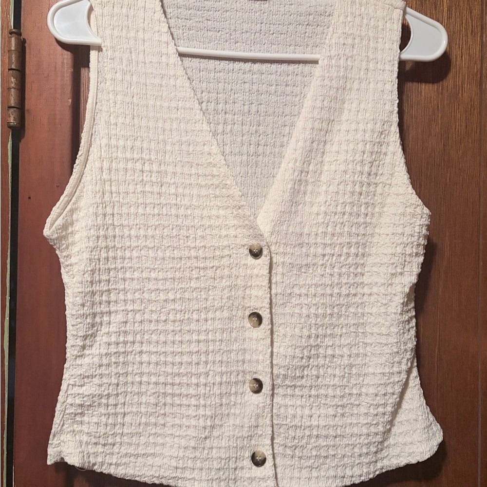 Zara Cream Textured Button-Front Vest